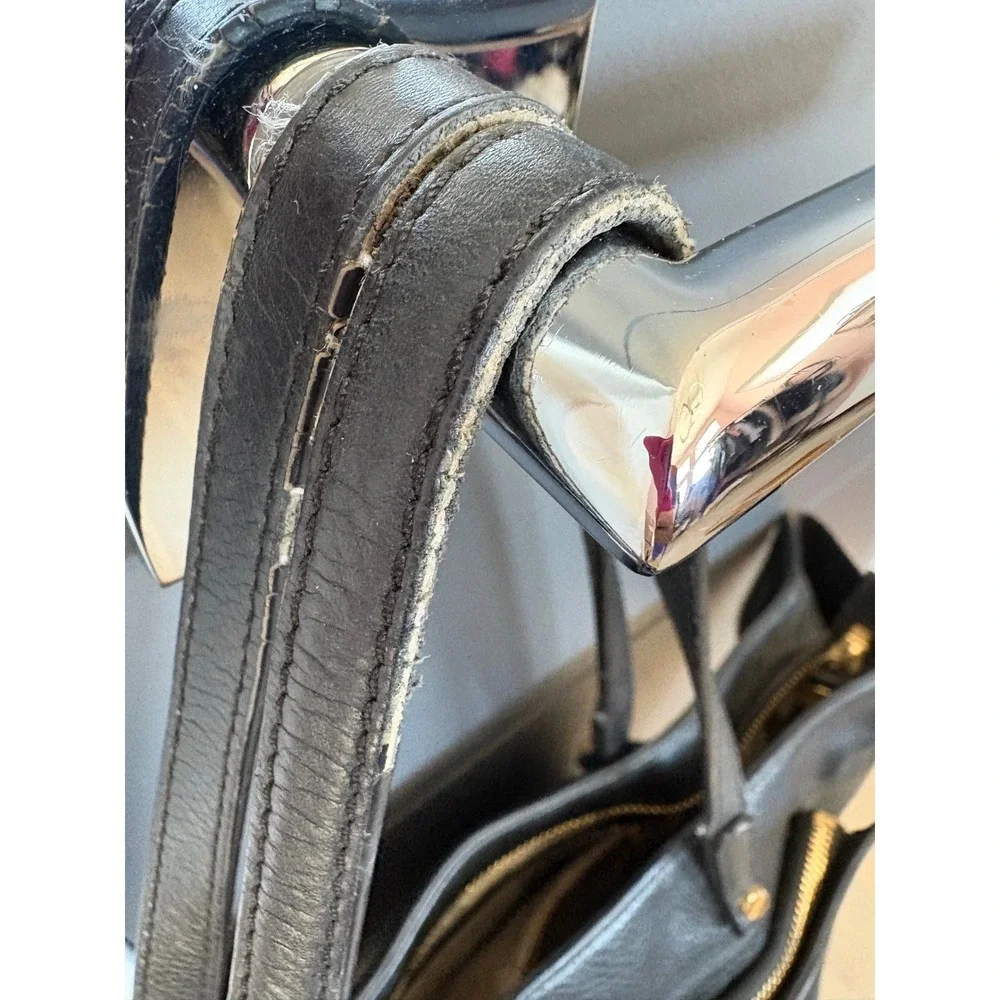 Tory Burch Black Pebbled Leather Side Zip Snakeskin Gusset Tote Bag